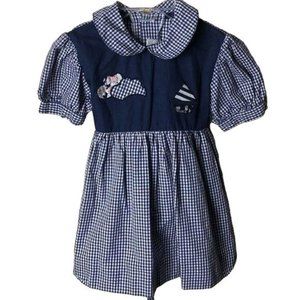Buffalo Plaid Portuguese Dress Peter Pan Collar Size 2 Navy White Girls Toddler